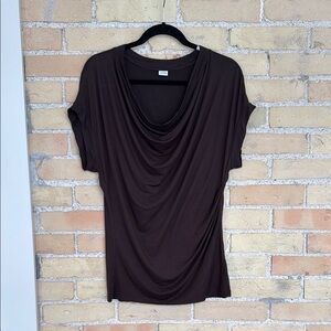 Three Dots Brown Drape Neck Top